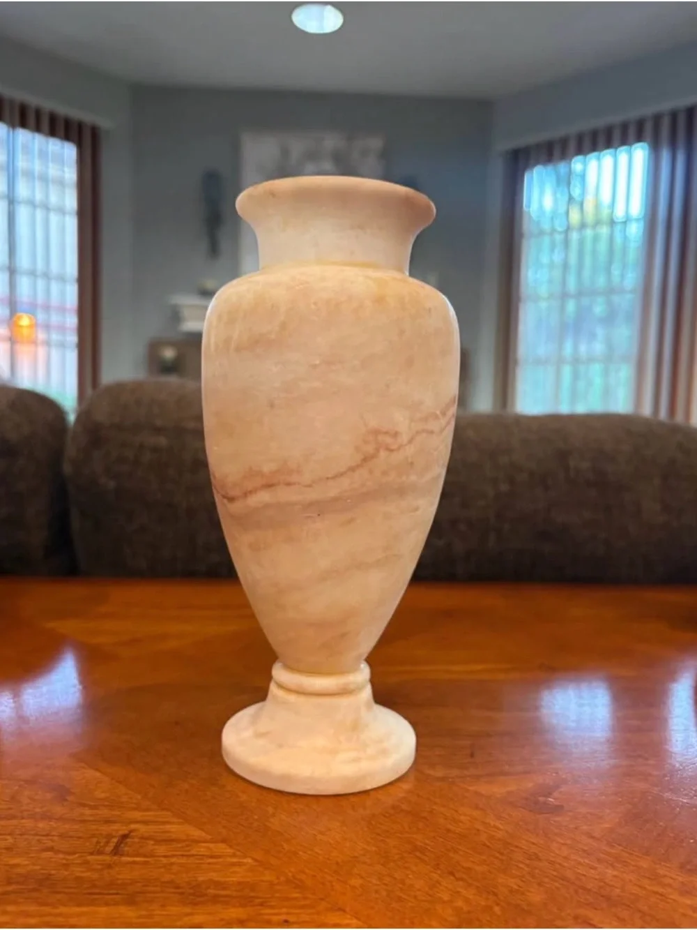 Antique Contemporary Egyptian Alabaster Vase, Hand Carved, Classic Shape, 6.5”